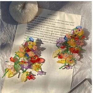 Vintage Earrings Handmade 90s Inspired Trendy Beaded Flower Bouquet Fun Beads